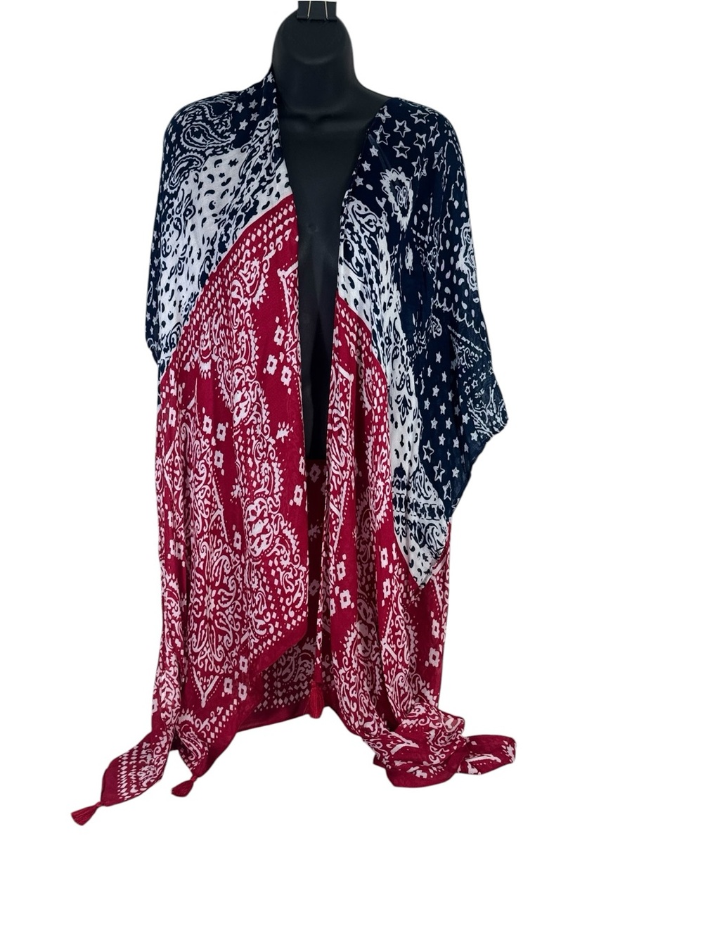 Quagga Patriotic Boho Tassel Kimono / Lightweight Wrap – Red, White & Blue